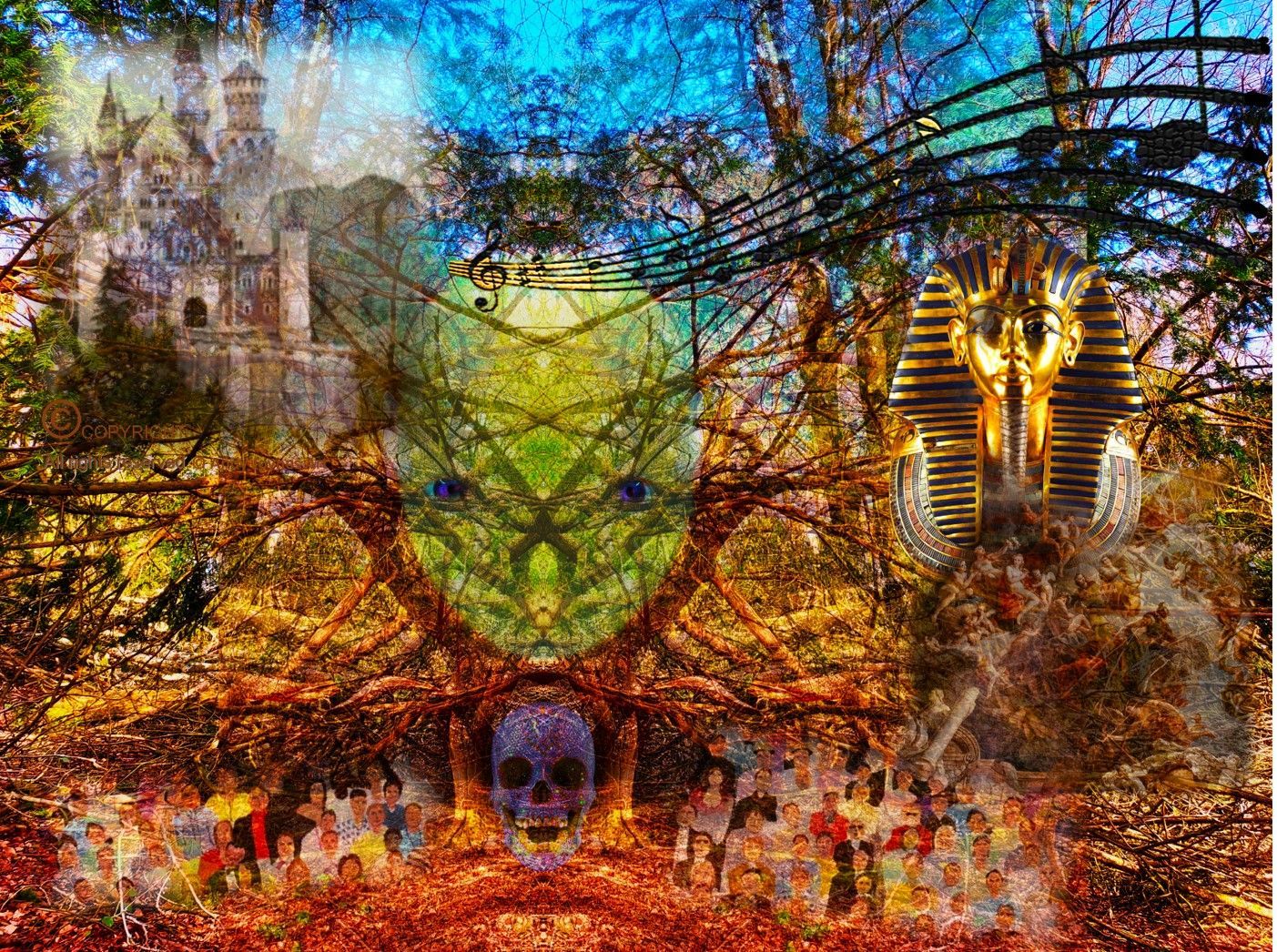 a surreal jumble of images depicting the world in which the smart speaker Alexa lives