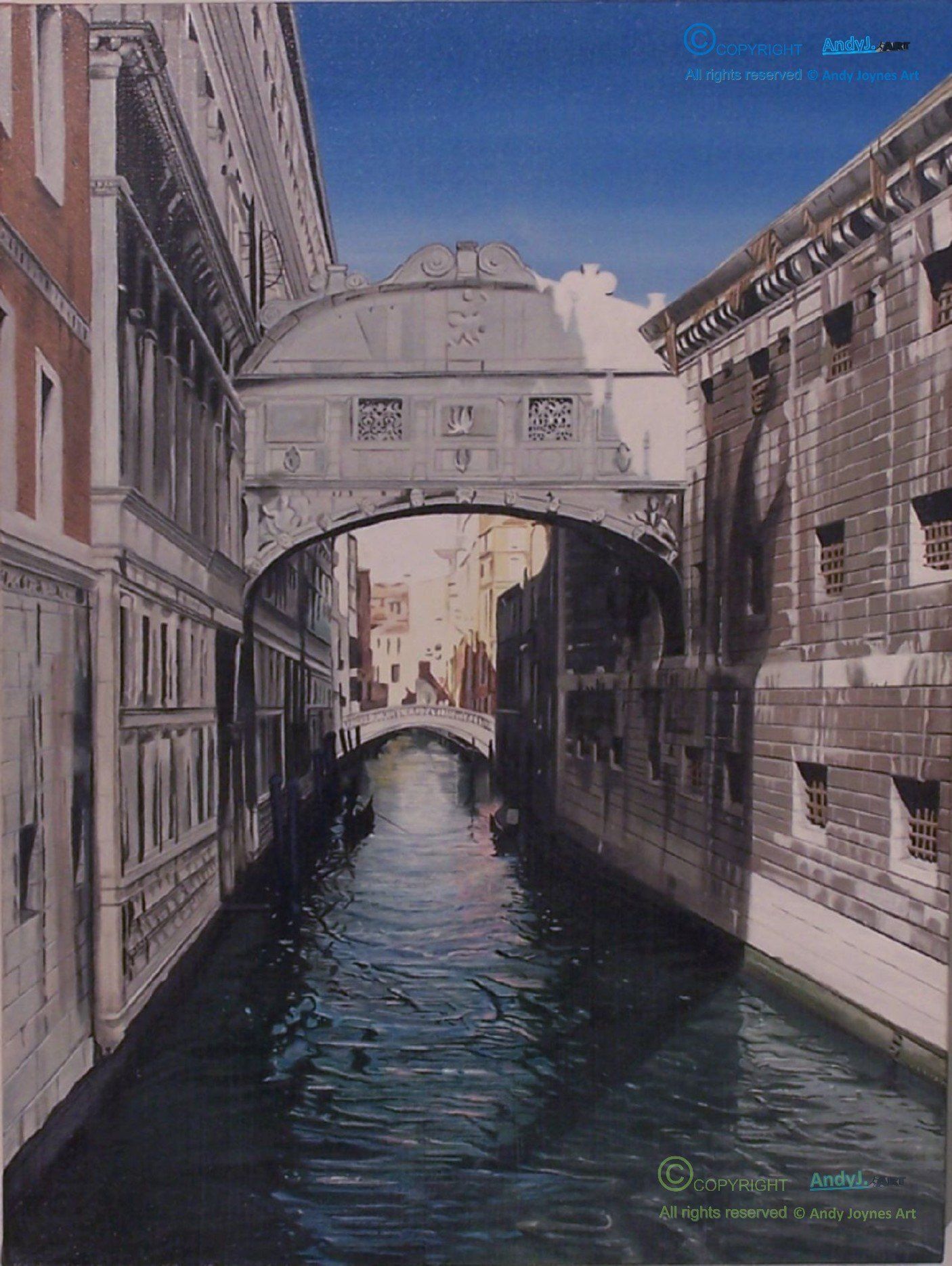 The Bridge of Sighs  spanning a canal in Venice