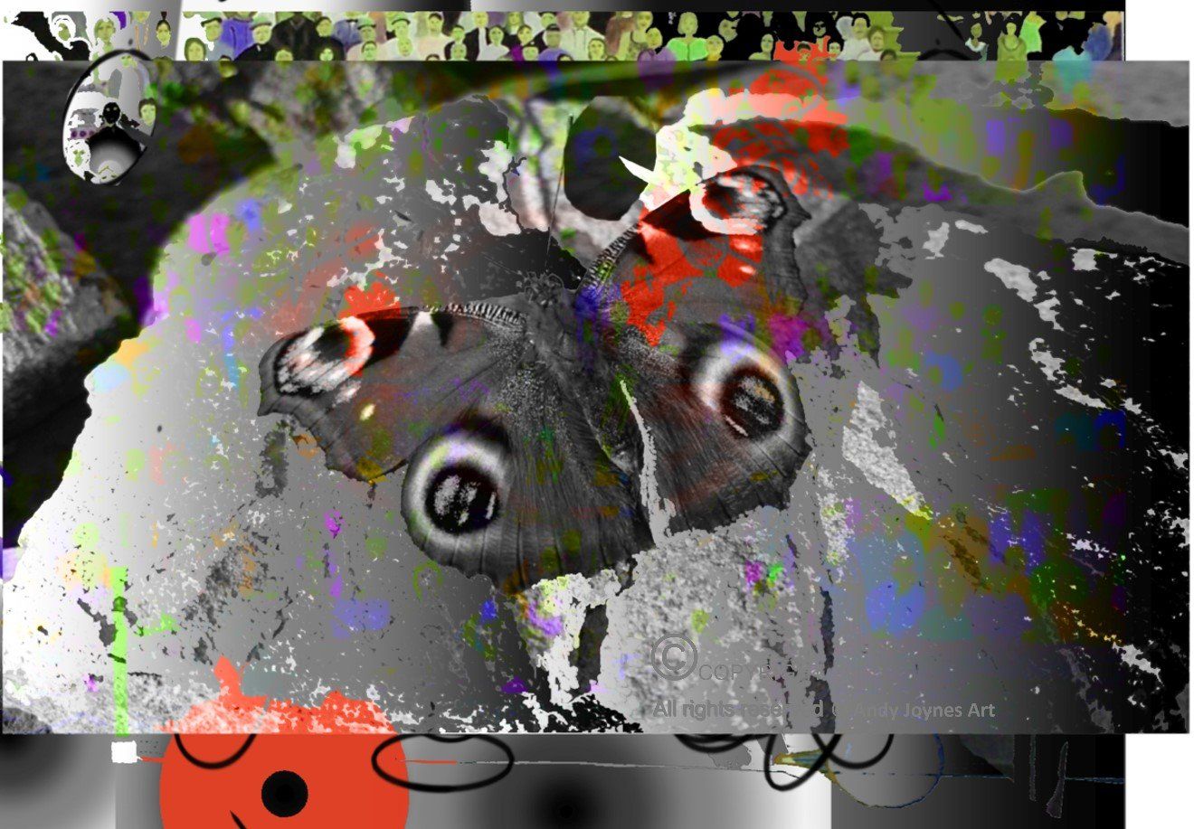 Butterfly flying over a surreal World view