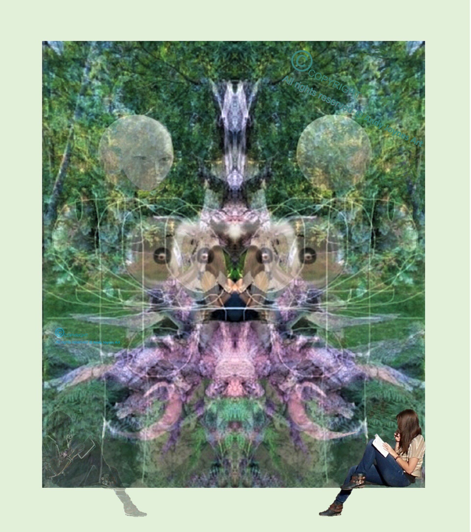 A surreal abstract woodland with  various woodland Gods