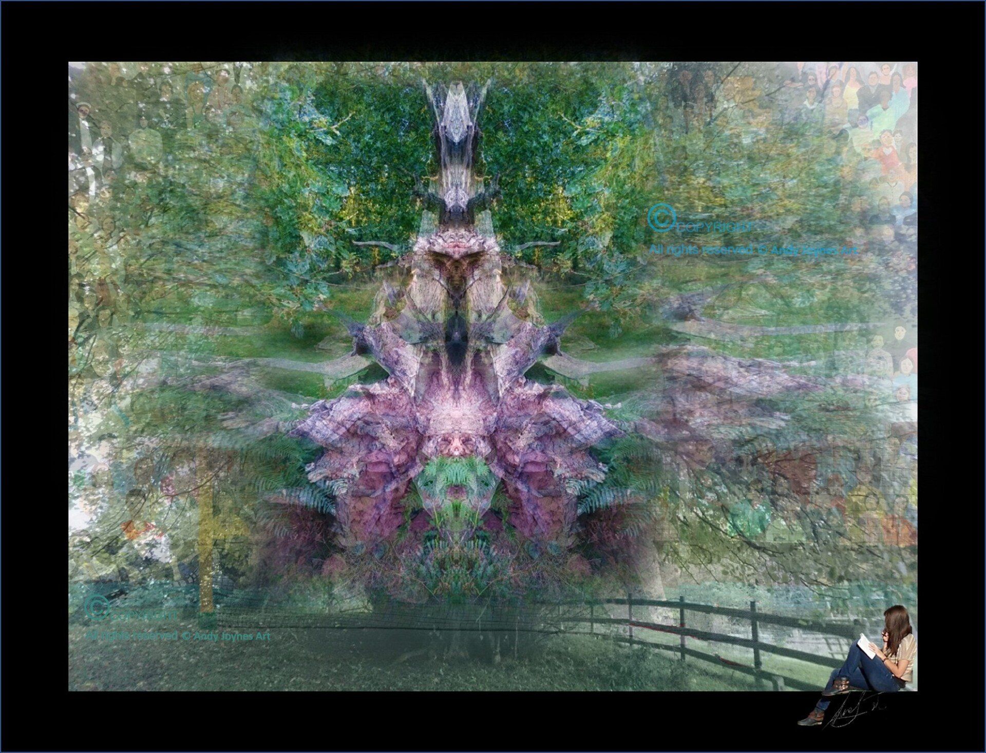 A woodland view with ancient tree spirits appearing