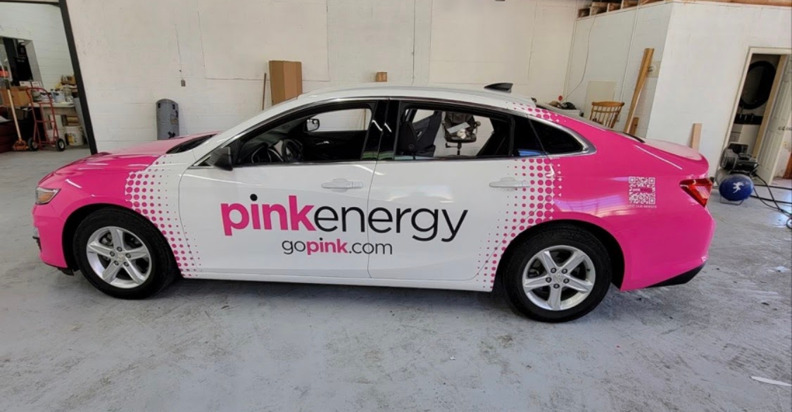 Car Wrap Installation in Mooresville - Pink Energy Car Wrap