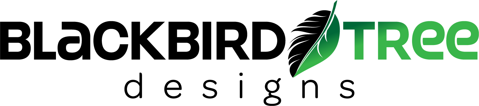 Blackbird Tree Designs logo with text and a leaf icon.