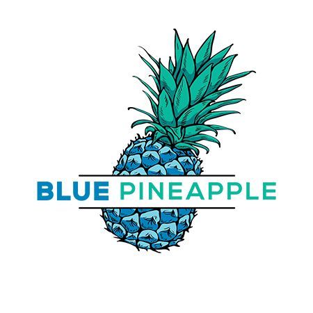Blue pineapple illustration with text 