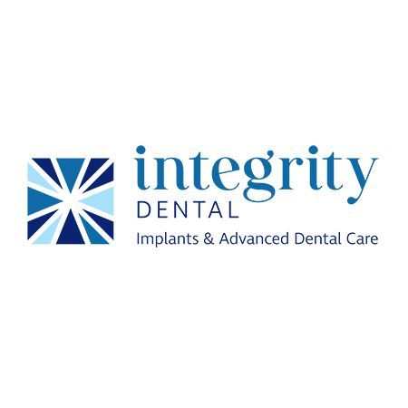 Logo for Integrity Dental with a blue geometric design and text 