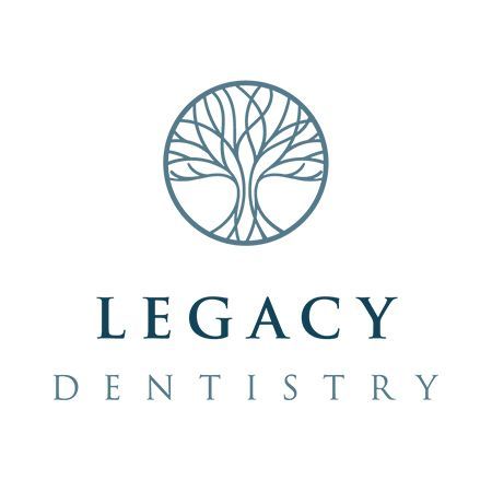 Legacy Dentistry logo with blue tree within a circle above the text 