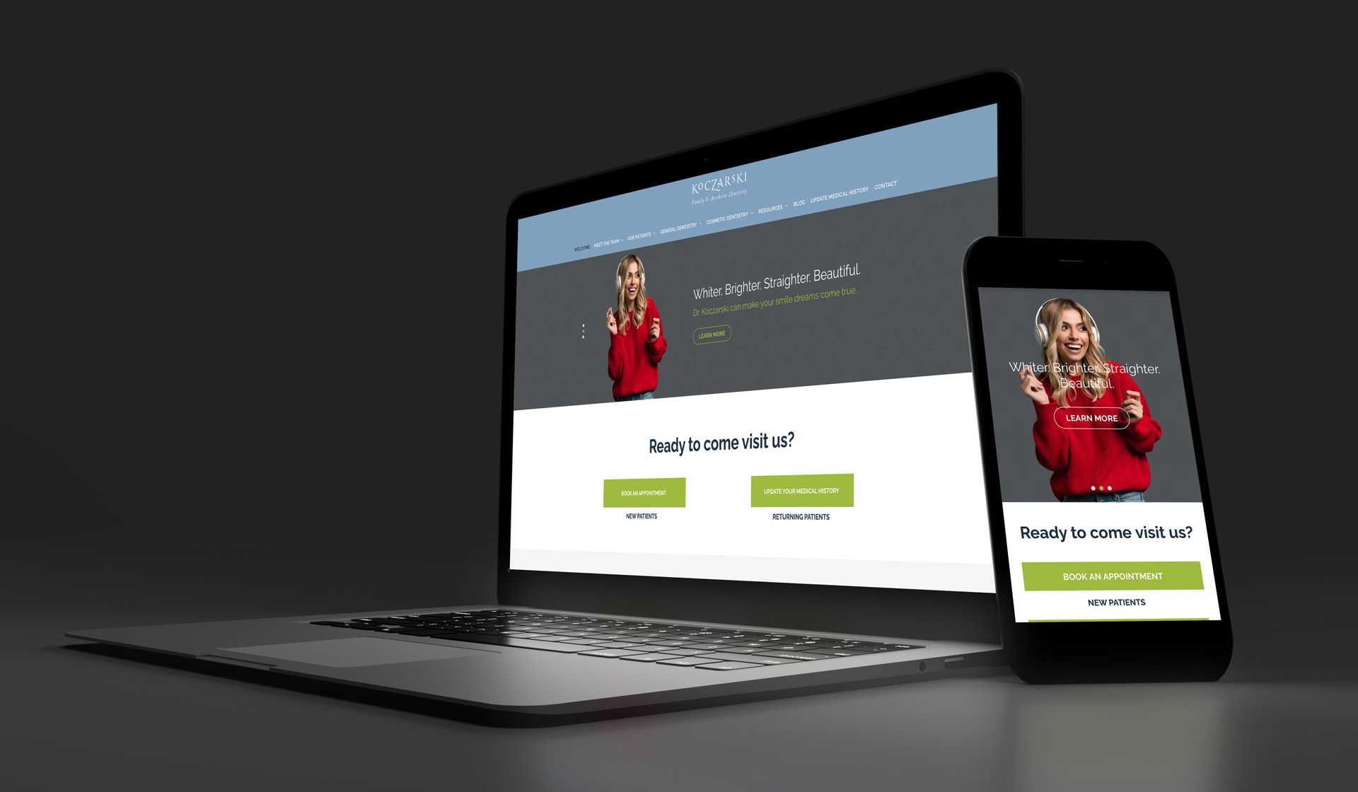 Smartphone and laptop display the same website promoting Quality Care services.