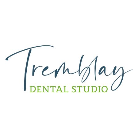 Logo for Tremblay Dental Studio; script text in teal over green 