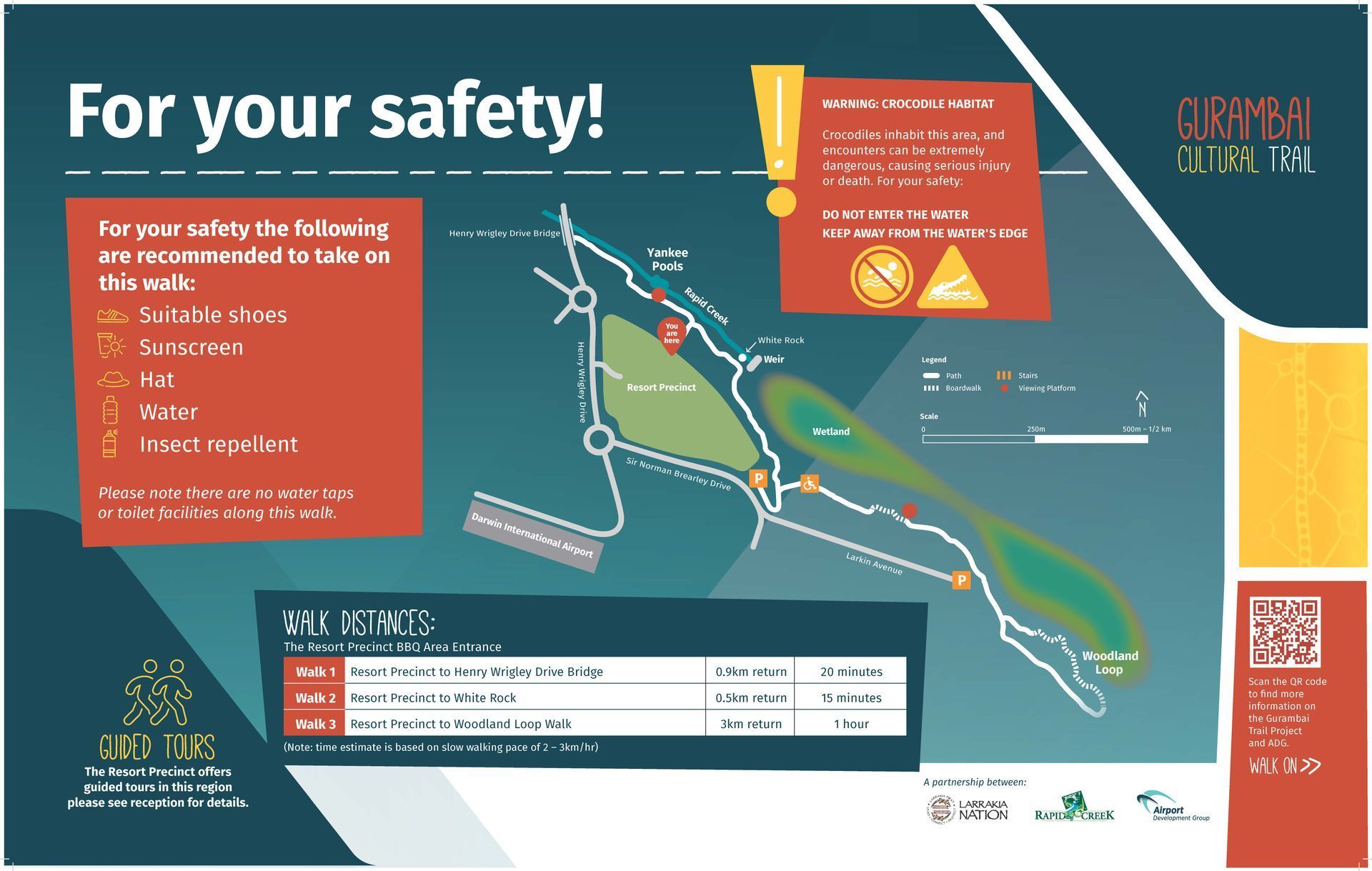 Map with safety guidelines for Currimbin Creek, with a list of dos and don'ts for visitors.