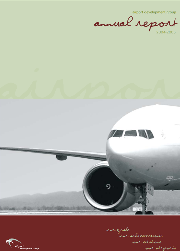 An airplane is on the cover of an annual report