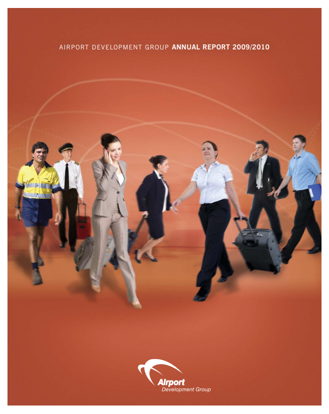 The cover of an airport development group annual report for 2009/2010