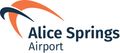 The logo for alice springs airport is a red , white and blue logo.