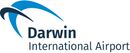 The darwin international airport logo is blue and white.