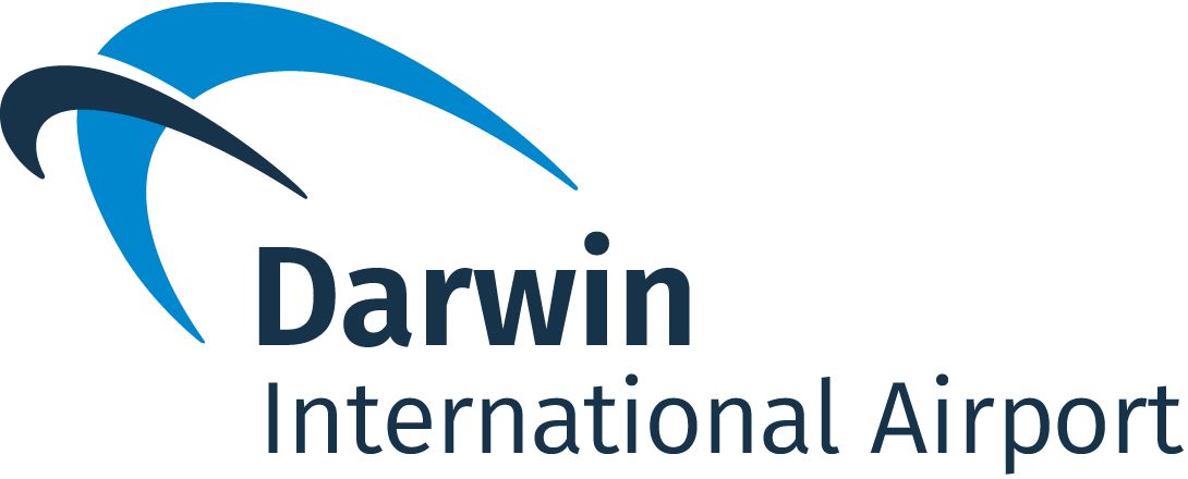 The darwin international airport logo is blue and white.