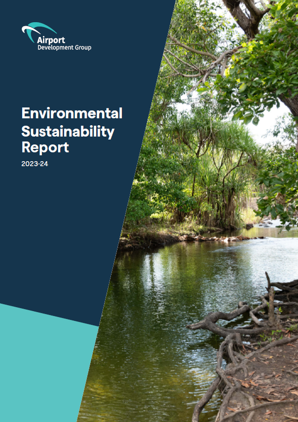 Environmental Sustainability Report cover, 2023-24, with river scene and blue/green color scheme.