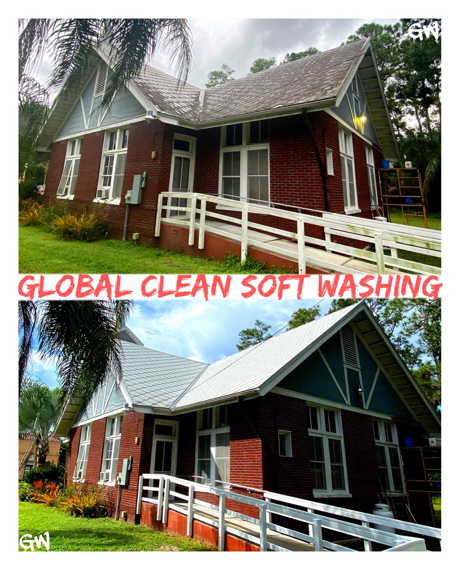 Shingle roof cleaning service in Sebastian Fl. You can see a shingel roof that has had  a roof wash.