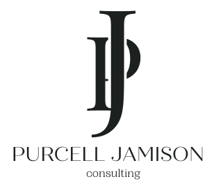 Logo for Purcell Jamison Consulting featuring an intertwined black “PJ” monogram above the company name in serif text.