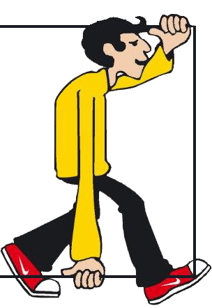 A Cartoon Of A Man In A Yellow Shirt And Red Shoes — Darwin Emergency Glass in Yarrawonga, NT