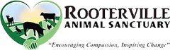 Logo for Rooterville Animal Sanctuary: heart-shaped field with farm animals, text 