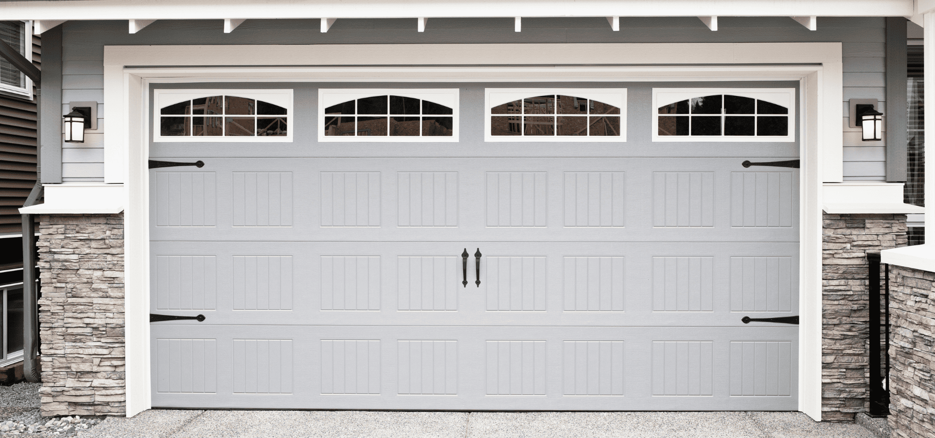 Freshly painted grey garage door