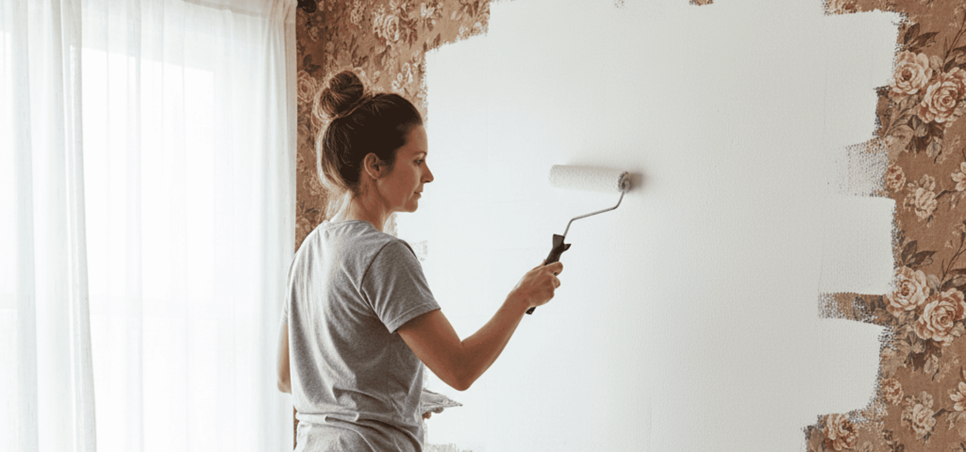 Homeowner ainting over existing wallpaper