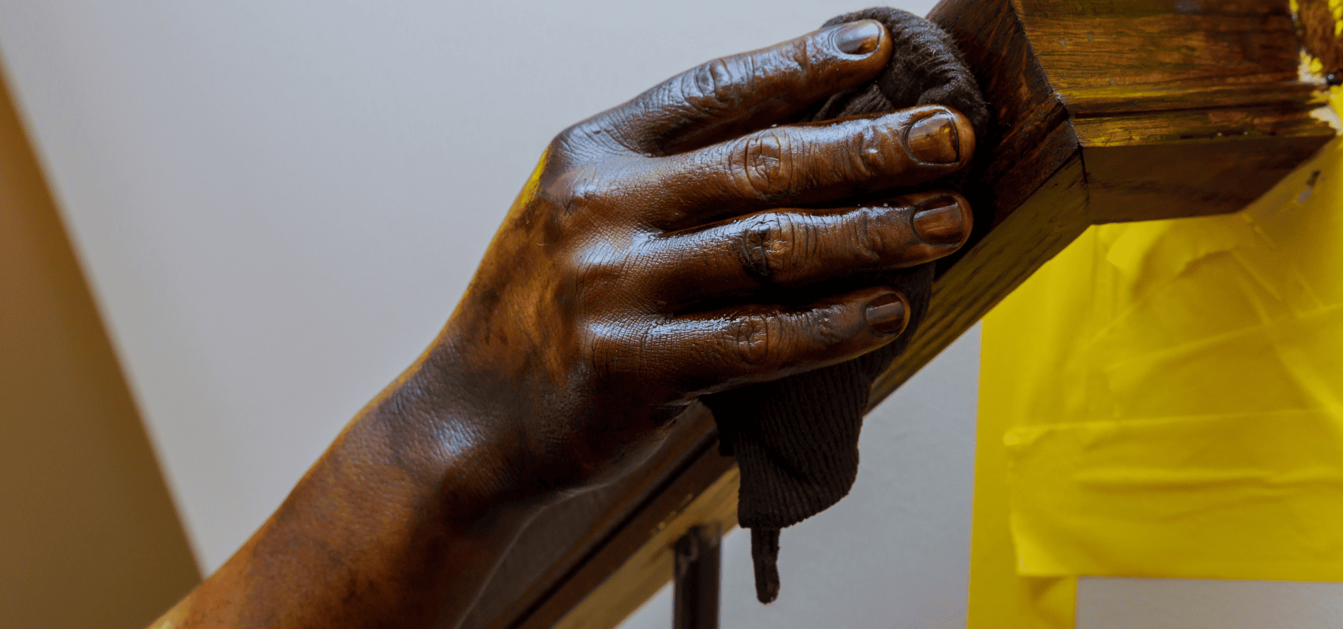 Restaining railings with a cloth