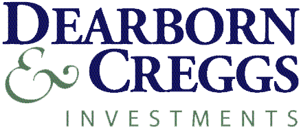 The logo for dearborn & creggs investments is blue and green.