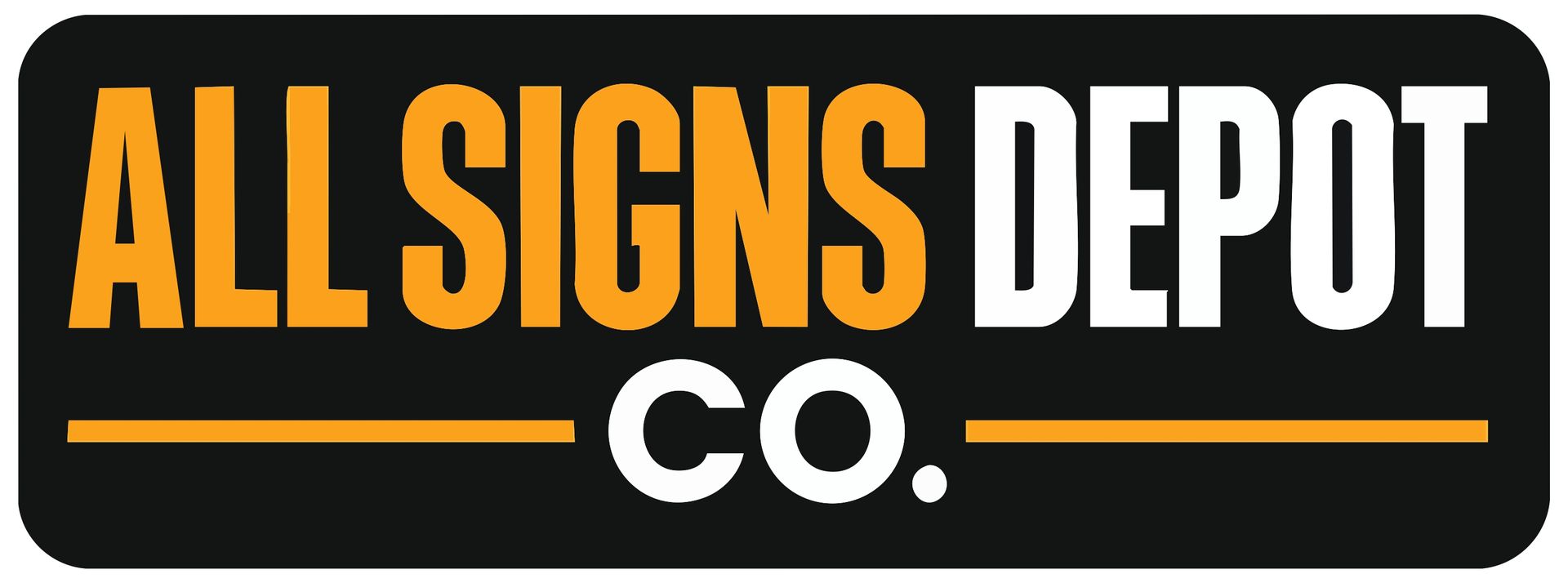 Logo for All Signs Depot Co. with orange text on a black background.