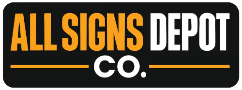 Logo for All Signs Depot Co. with orange and white text on a black background.
