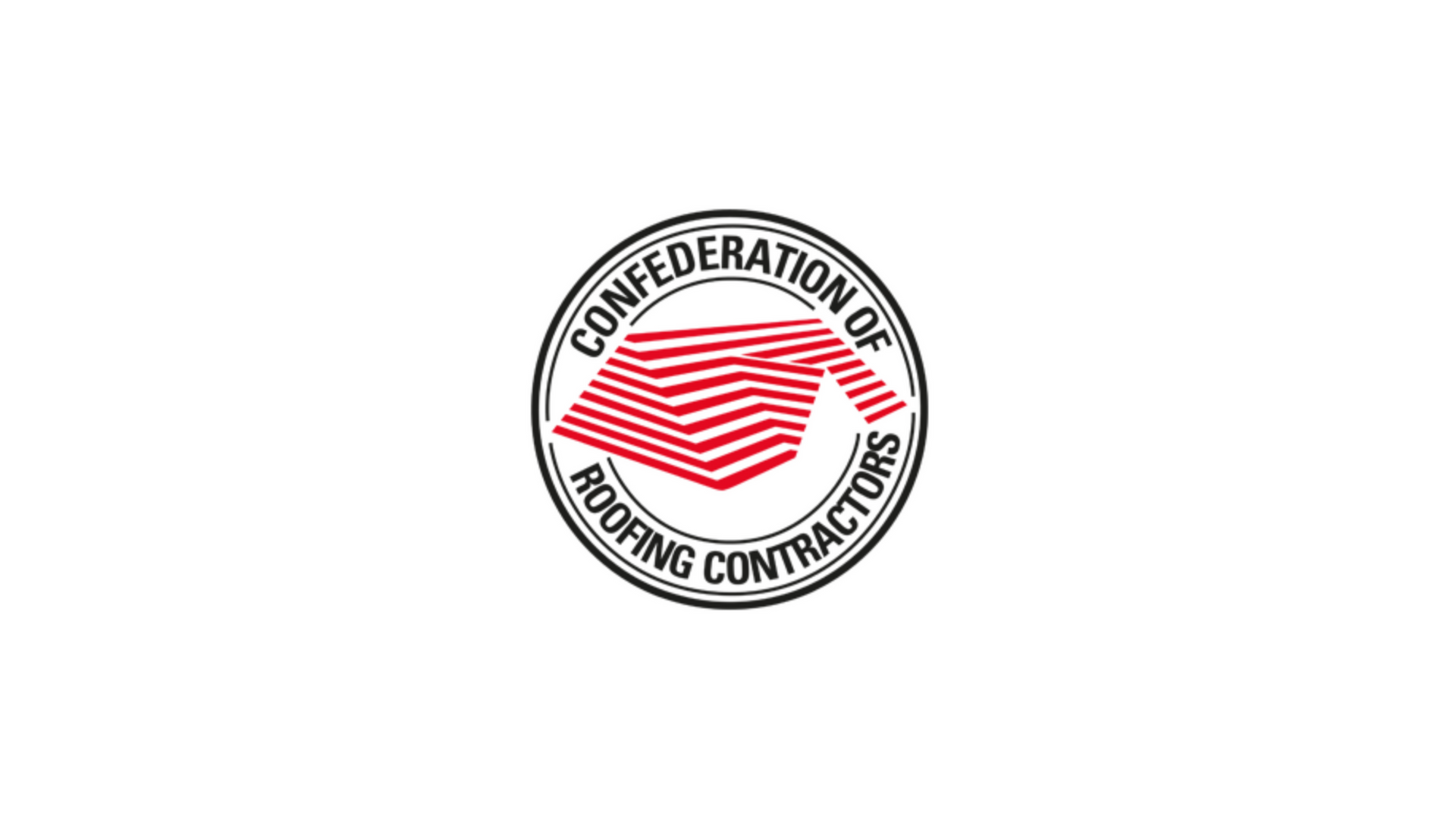 Confederation of Roofing Contractors logo: Red and white roof illustration in a black-bordered circle.