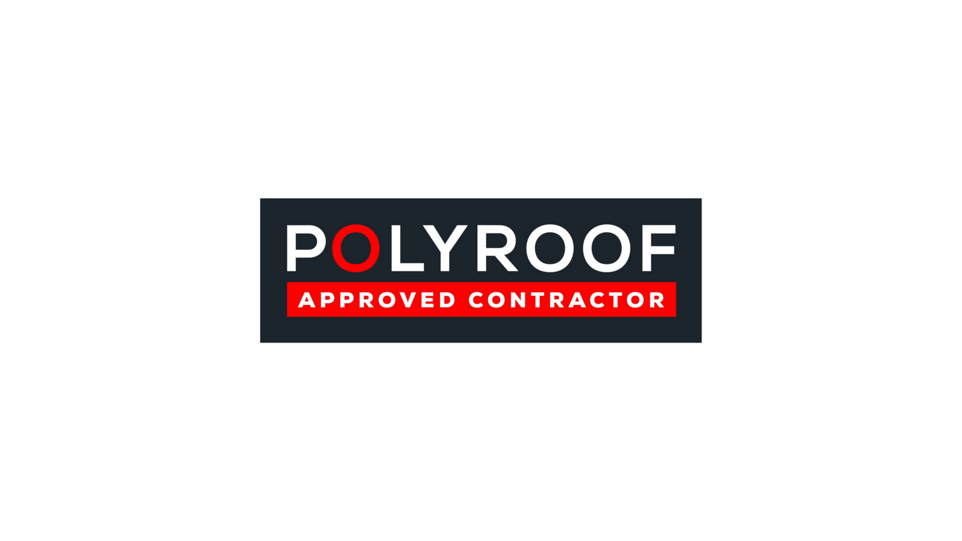Polyroof logo, an approved contractor. White text on a black rectangle, with "APPROVED CONTRACTOR" on a red rectangle below.