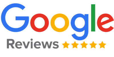 Google Reviews logo with blue, red, yellow, and green letters, gray 