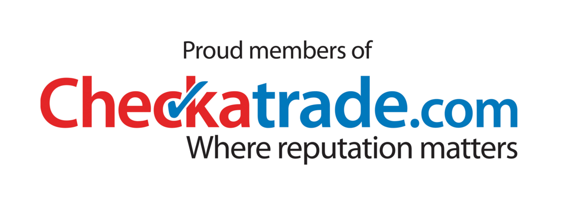 Checkatrade logo, red and blue text, with a blue checkmark, 