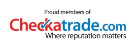 Checkatrade logo, red and blue text, with a blue checkmark, 