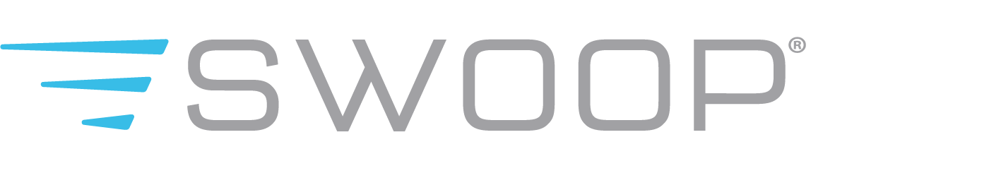 A logo for a company called swoop on a white background.