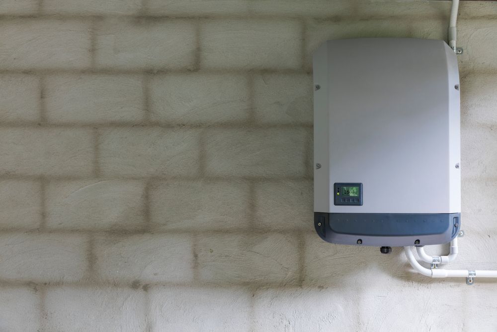 A Gray Solar Inverter Mounted On A Light-colored Brick Wall — GSA Group In Garbutt, QLD