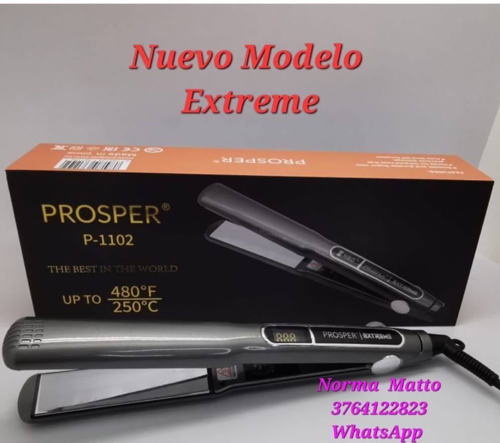 Plancha de pelo negra con placas plateadas y pantalla digital.