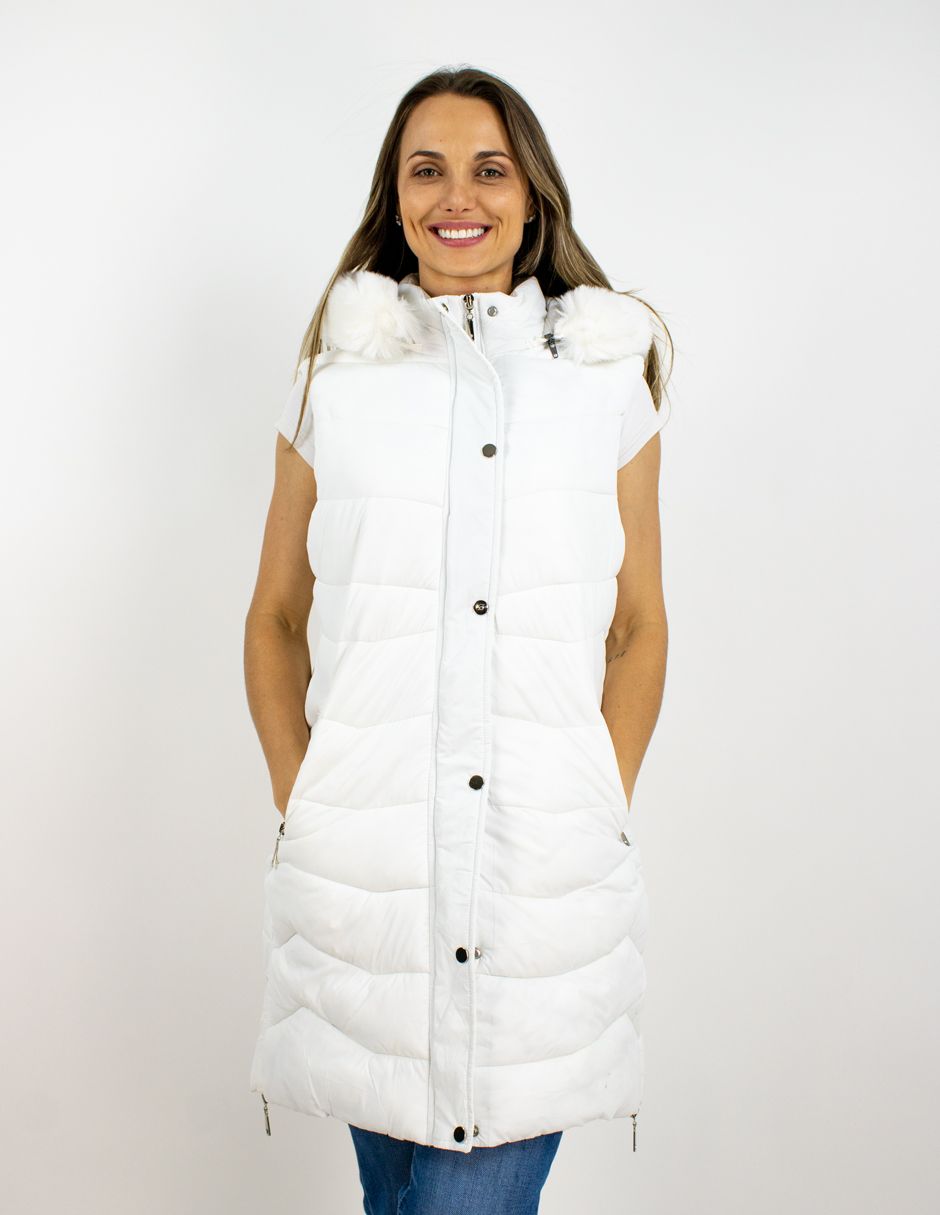 EXCLUSIVO BOUTIQUES       Chaleco Furor Puffer Largo Hoodie Poliamida Off White