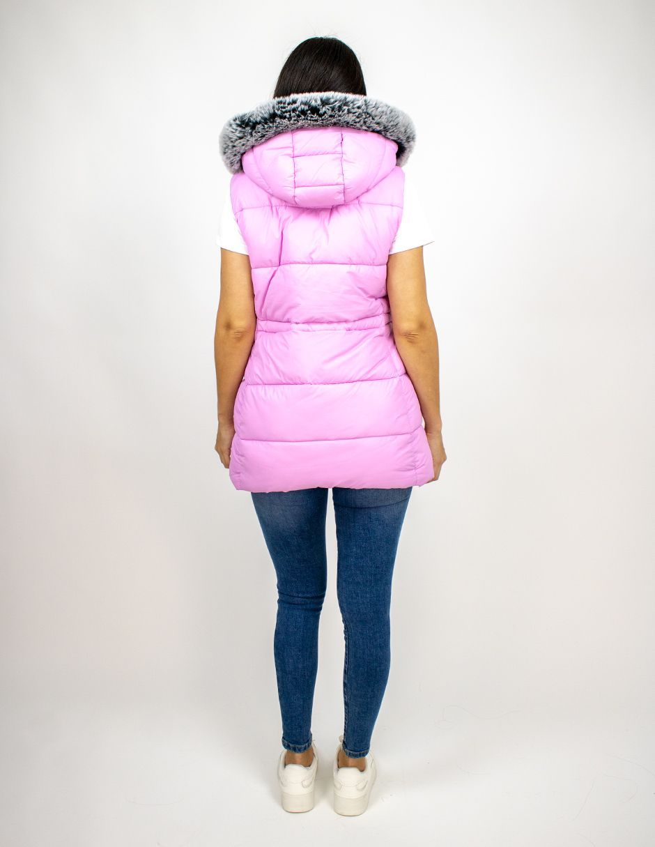 Chaleco Furor Puffer Largo Capucha Con Peluche Regular Fit Poliéster Rosa