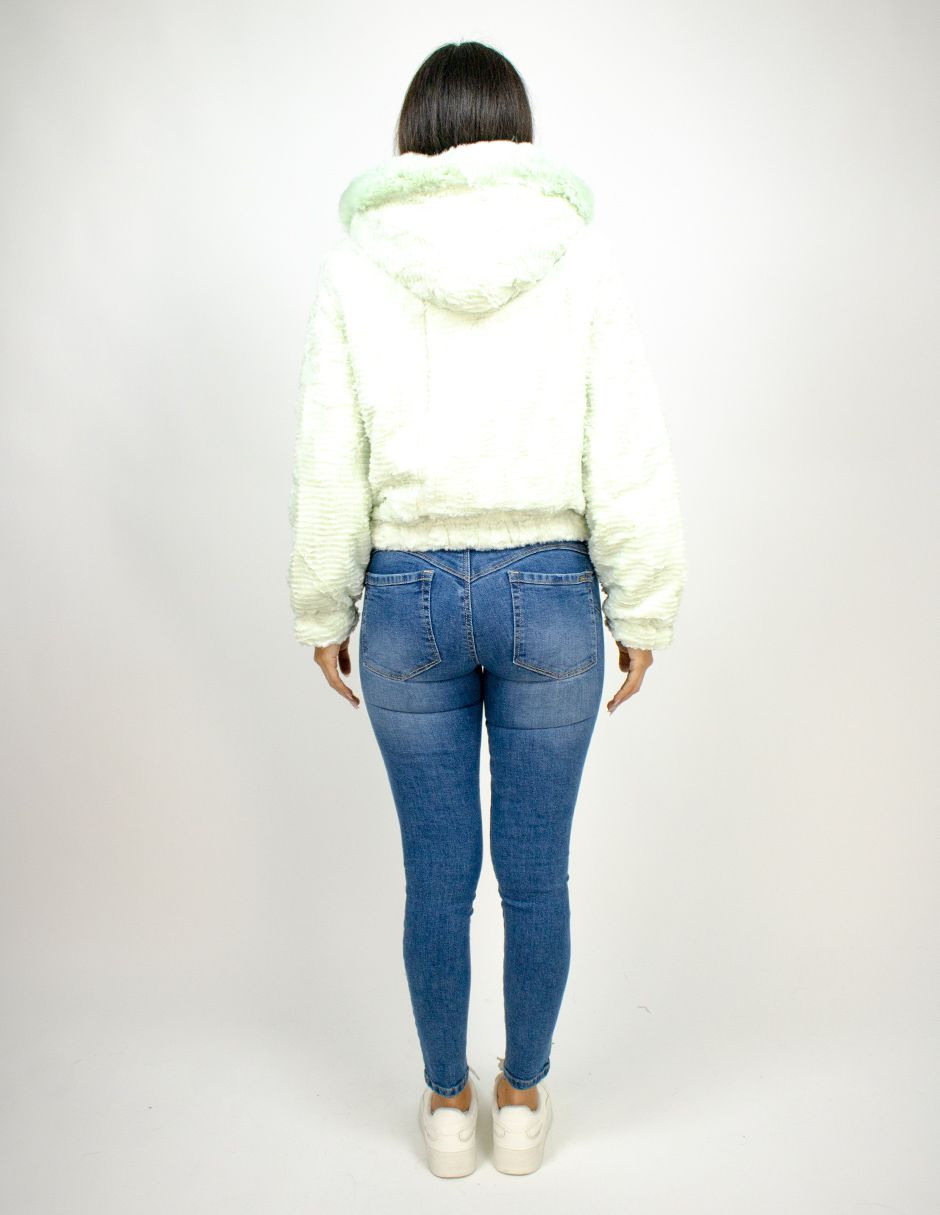 Chamarra Furor Tejido Fluffy Reversible Con Capucha Poliéster/Poliamida Verde Aqua