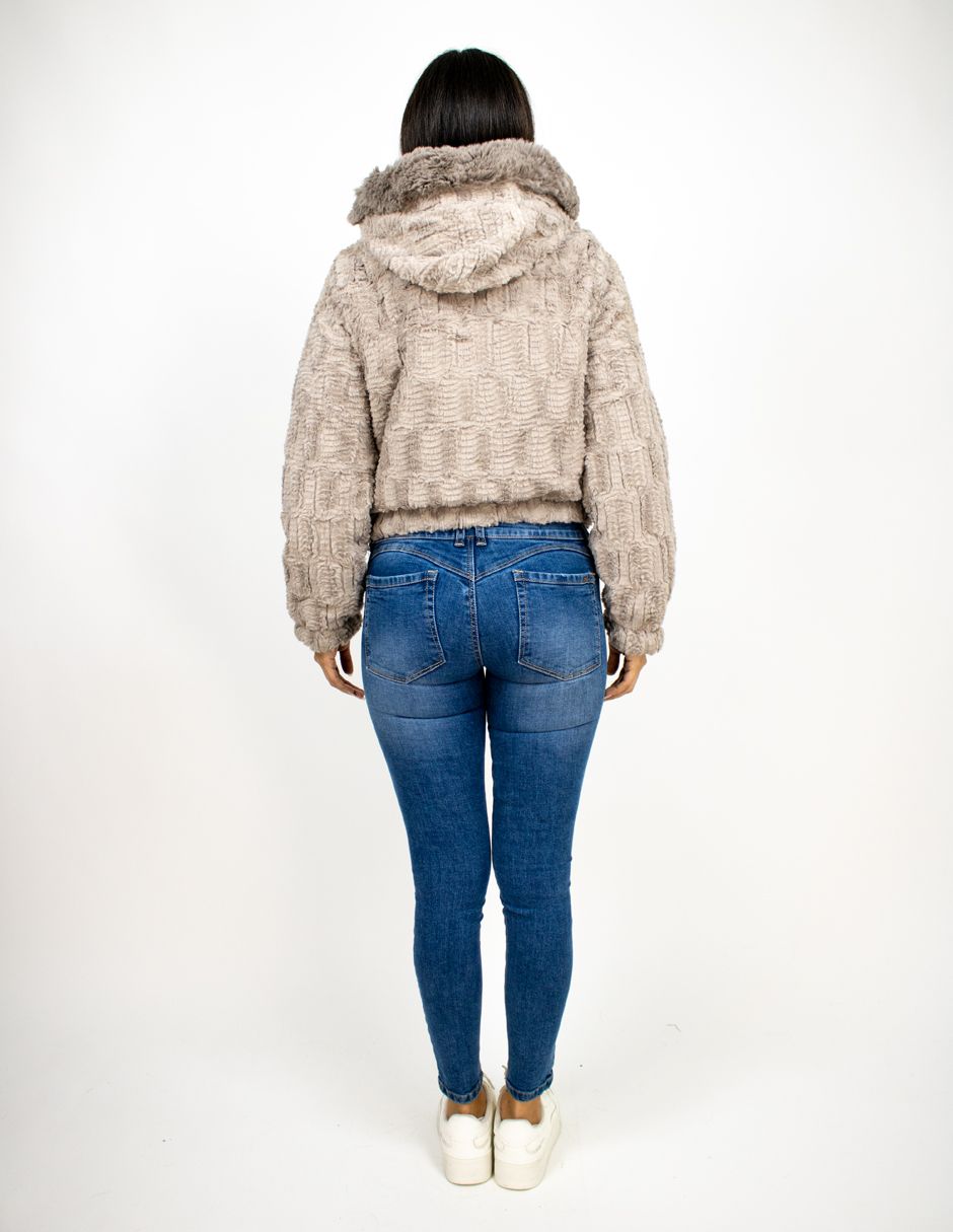 Chamarra Furor Tejido Fluffy Reversible Con Capucha Poliéster Poliamida Khaki