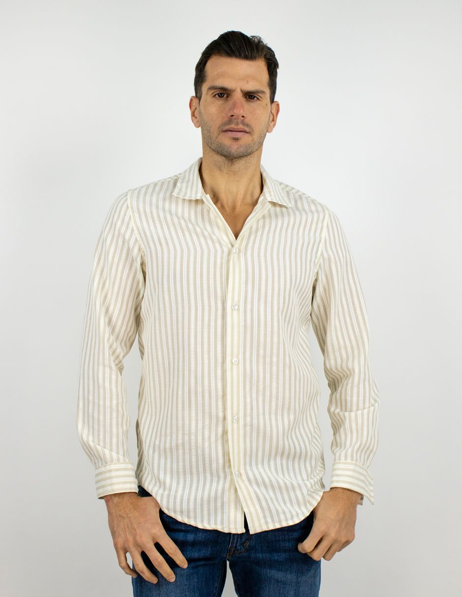 EXCLUSIVO BOUTIQUES  T10303507 Camisa Furor Manga Larga Rayas Beige