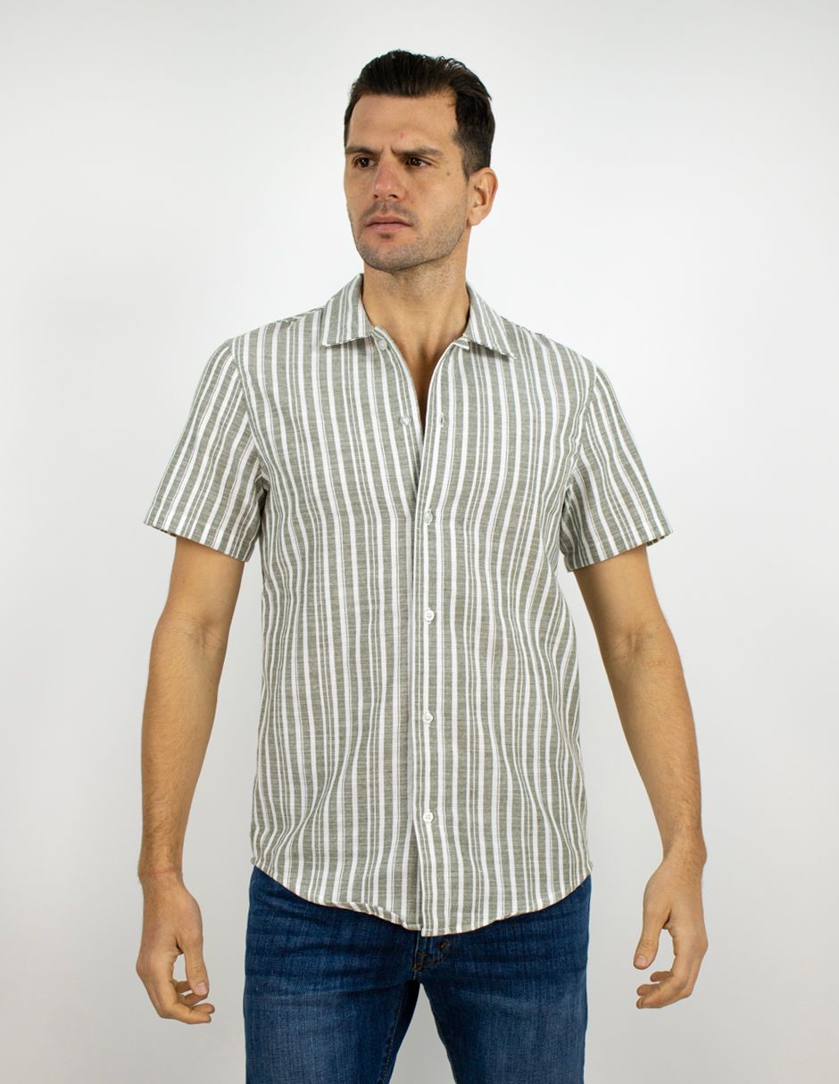 EXCLUSIVO BOUTIQUES  T10303509 Camisa Furor Manga Corta Lino Rayas Olivo