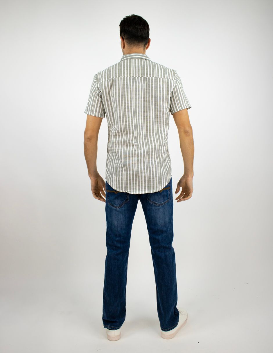 EXCLUSIVO BOUTIQUES  T10303509 Camisa Furor Manga Corta Lino Rayas Olivo