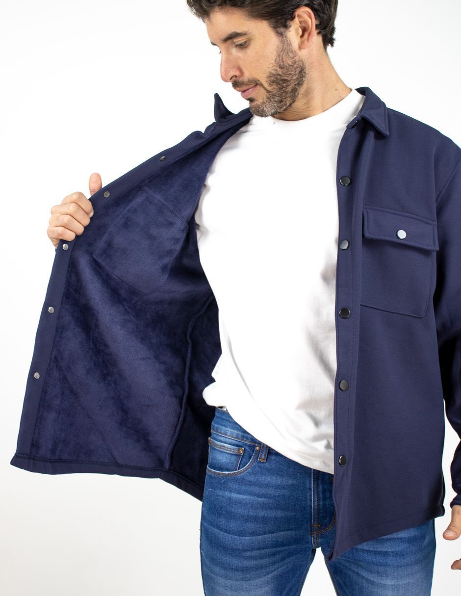 EXCLUSIVO BOUTIQUES  T10601456 Chamarra Furor Con Cuello Botones Forro Regular Poliéster Marino