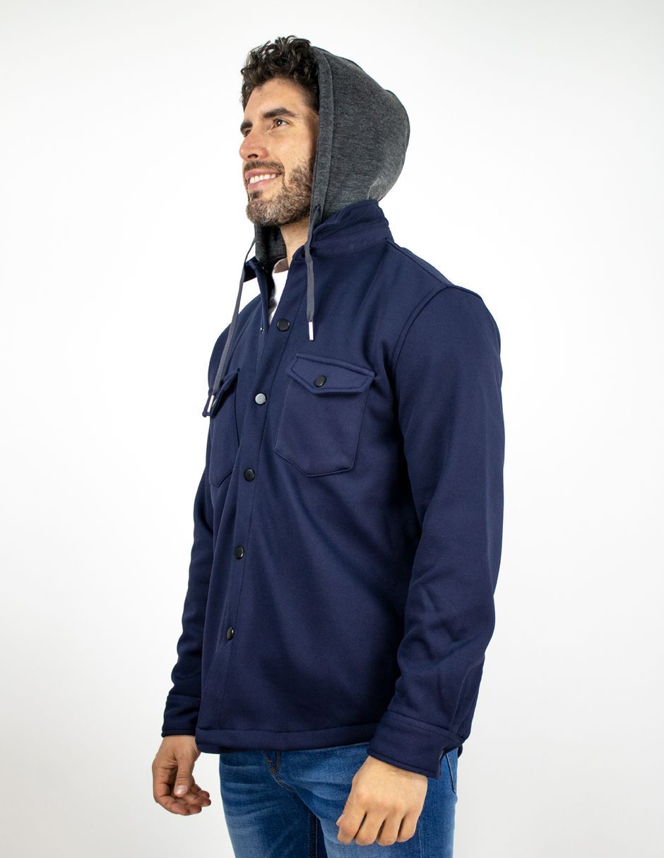 EXCLUSIVO BOUTIQUES  T10601460 Chamarra Furor Con Capucha Botones Forro Regular Poliéster Marino