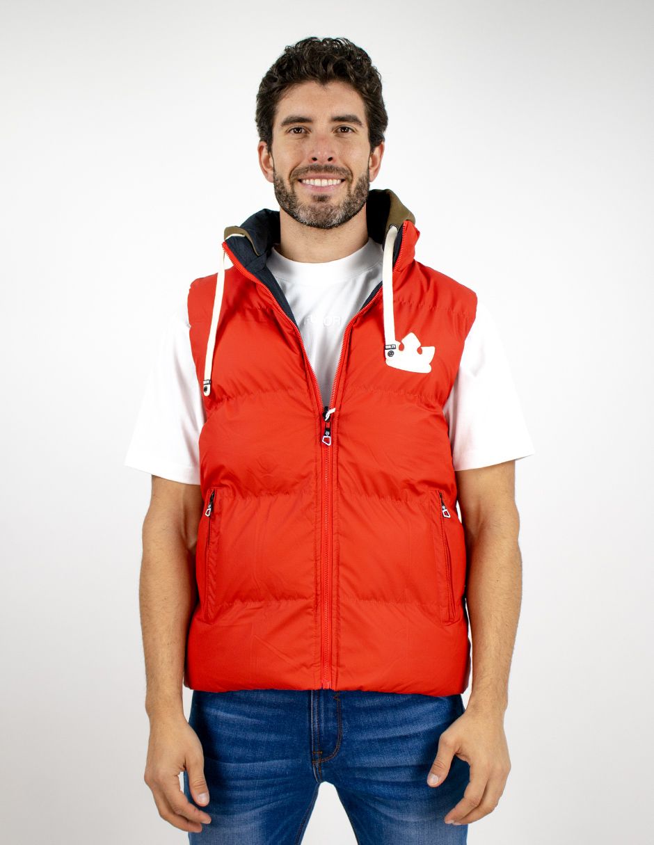 EXCLUSIVO BOUTIQUES T10700350 Chaleco Furor Doble Vista Puffer Hoodie Slim Fit Poliuretano Poliéster Rojo Marino