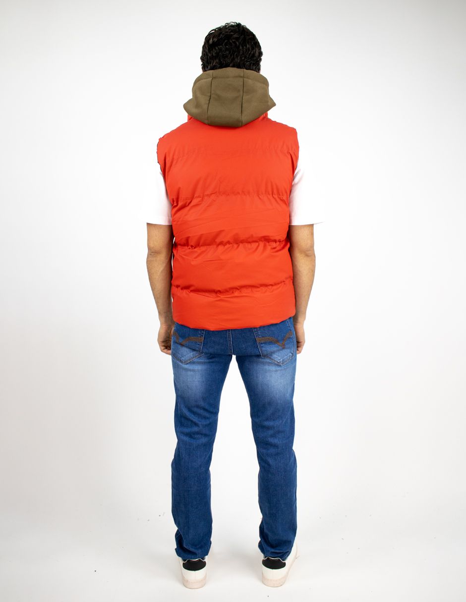 EXCLUSIVO BOUTIQUES T10700350 Chaleco Furor Doble Vista Puffer Hoodie Slim Fit Poliuretano Poliéster Rojo Marino
