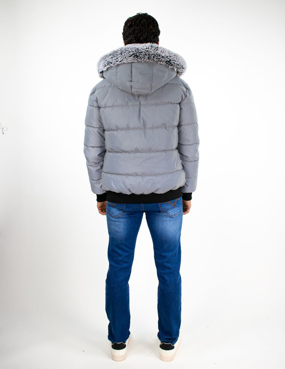 EXCLUSIVO SUBURBIA BHI2504158 Chamarra Furor Puffer Larga Con Capucha Regular Poliuretano Gris