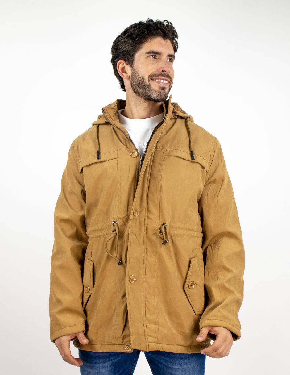 EXCLUSIVO BOUTIQUES T10601209 Chamarra Furor Larga Con Capucha Forro Peluche Plus Poliéster Poliamida Camello